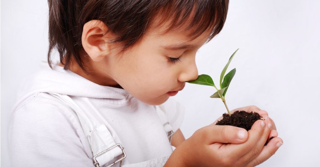 Kind mit Pflanze in der Hand - Kinder im Garten - Faszination Natur