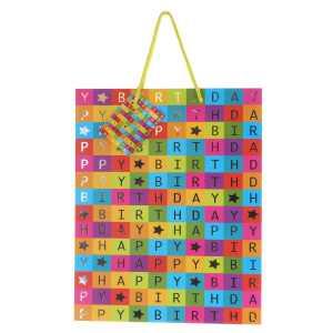 Geschenktasche - Happy Birthday - bunte Karos - ca. 17,8 x 9,8 x 9 cm