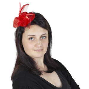 Mini-Hut - mit Pailetten, Tüll und Federn - rot