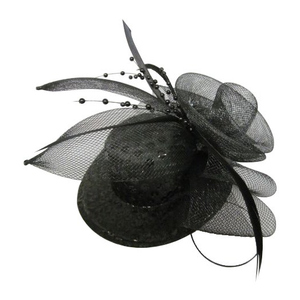 Mini-Hut - mit Pailetten, Tüll und Federn - schwarz