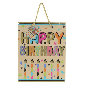Geschenktasche - Happy Birthday Kerzen - ca. 26 x 12,7 x 32,4 cm