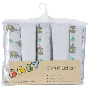 Mulltücher - aus Baumwolle - 70 x 70 cm - 5 Stück
