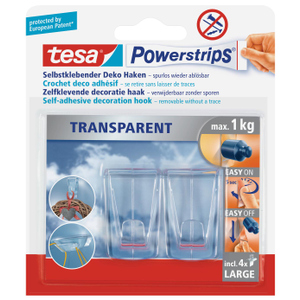 tesa Powerstrips - Dekohaken - transparent - large