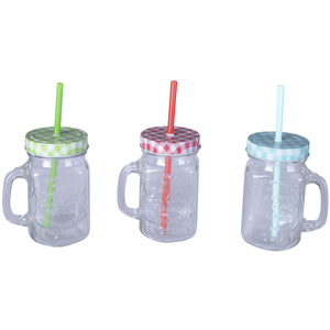 Trinkglas mit Deckel und Trinkhalm - 450 ml - 1 Stück