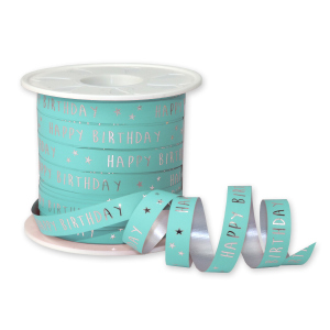 Geschenkband - Happy Birthday - blau - ca.10 m x 10 mm