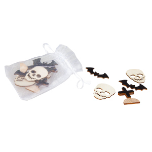 Streudeko - Halloween - aus Holz - 12 Stück - schwarz/weiß