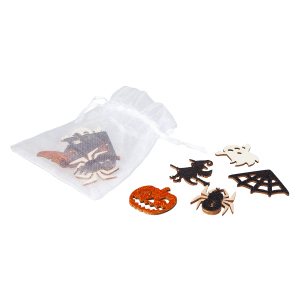 Streudeko - Halloween - aus Holz - 12 Stück - schwarz/orange/weiß