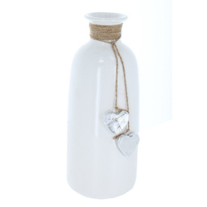 Vase in Flaschenform - mit Herzdeko - aus Dolomit - ca. 9,5 x 9,5 x 23,5 cm