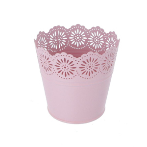 Pflanztopf mit Spitzenrand - rosa - aus Metall - ca. 14 x 12,5 cm