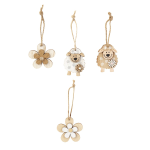 Dekohänger - Blume und Schaf - aus Holz - ca. 5 cm - 8 Stück