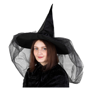 Hexenhut mit Schleier - für Erwachsene - Größe: 58 cm