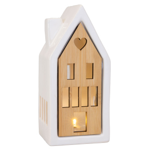 Keramik-Haus mit LED-Beleuchtung - ca. 8,5 x 8 x 18,5 cm