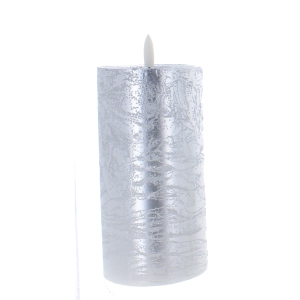 LED Kerze silber metallic - aus Wachs - 7,5 x 15 cm