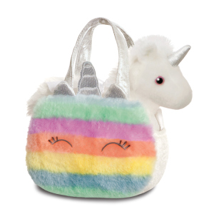 Plüsch Einhorn - mit Tasche weiß und regenbogenfarben