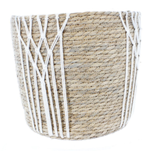 Korb mit Makramee-Verzierung - aus Naturgras - ca. 31 x 30 cm