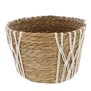 Korb mit Makramee-Verzierung - aus Naturgras - ca. 24 x 17 cm
