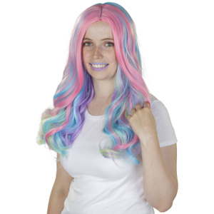 Langhaarperücke für Erwachsene - Pastell-Regenbogen