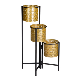 Pflanzetagere - 3 Töpfe - gold/schwarz - aus Metall - ca. 25 x 25 x 55 cm