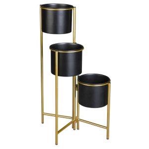 Pflanzetagere 3 Töpfe schwarz/gold - aus Metall - 25x25x55 cm
