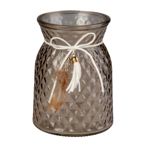 Vase mit Dekoband - aus Glas - ca. 12 x 16 cm