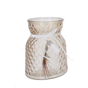 Vase mit Quaste - braun - aus Glas - ca. 10 x 13,5 cm