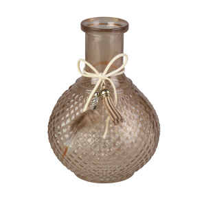Vase bauchig - mit Quaste - braun - aus Glas - ca. 10 x 15 cm