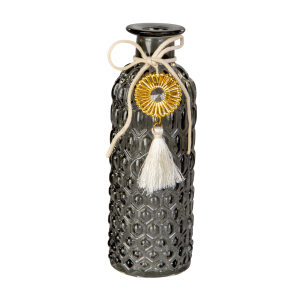 Vase mit Anhänger und Quaste - schwarz - aus Glas - ca. 5,5 x 16,5 cm