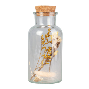 Flasche mit Trockenblumen - braun/gelb/hellrosa - aus Glas - ca. 8 x 16,5 cm