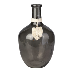 Glas-Vase mit Makrameeblatt - Bauchig - ca. 18 x 30,5 cm