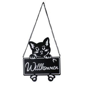 Dekohänger-Schild - Katze - Willkommen - aus Metall - ca. 20 x 46 cm