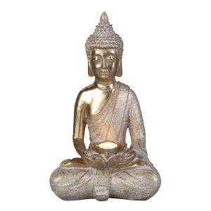Buddha sitzend mit Teelichthalter - aus Polyresin - ca. 24 x 17,5 x 39 cm