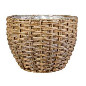 Pflanzkorb rund -  grau/braun - aus Kunststoffrattan - ca. 27 x 19 cm