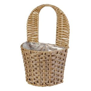 Hängepflanzkorb - grau/braun  - aus Kunststoffrattan - ca. 27 x 18 x 16/33 cm
