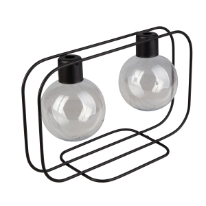 Doppelvase in Kugelform - schwarz - aus Metall und Glas - ca. 25,5 x 9,5 x 15 cm