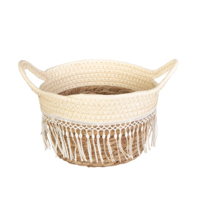 Korb weiß/braun - Größe M - aus Naturfaser - ca. 20 x 15 x 13/17 cm