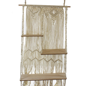 Makrameeregal mit 3 Böden - aus Textil und Holz - ca. 114 x 105 cm