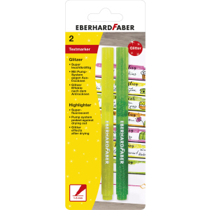 2er Textmarker - Glitzer - gelb, grün