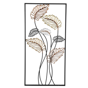 Wandbild - 7 Blätter - schwarz/kupfer/gold - ca. 50 x 2,5 x 100 cm