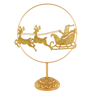 Standdeko gold - Weihnachtsmann mit Rentierschlitten - ca. 32 x 12 x 42 cm