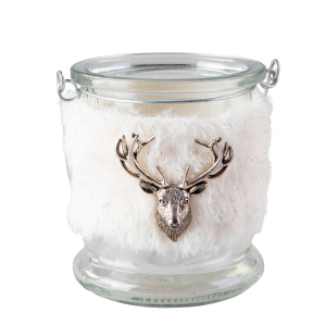 Windlicht Hirschkopf mit Kunstfell - ca. 8,5 x 10 cm