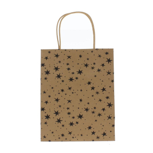 Geschenktasche Sterne - braun/schwarz - ca. 25  x 11 x 33 cm