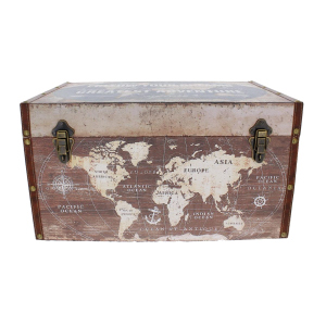 Truhe - Weltkarte - aus Holz - Größe M - ca. 49 x 28 x 24 cm