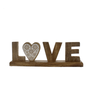 Schriftzug - Love - mit Schneeflocken-Herz - ca. 38 x 5 x 12,5 cm