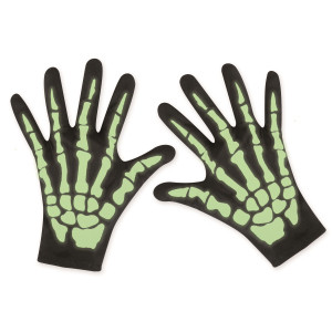 Skeletthandschuhe - Fasching - Einheitsgröße Erwachsene - schwarz - im Dunkeln leuchtend 