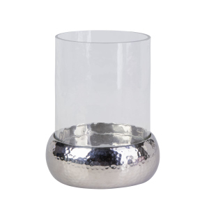 Windlicht Zylinder - klar/silber - ca. 11 x 16,5 cm