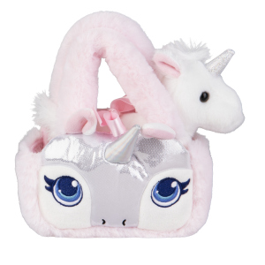 Plüsch Einhorn - mit Tasche weiß/rosa mit silber