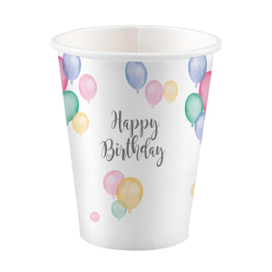 8 Becher - Happy Birthday - Pastellfarben - ca. 250 ml
