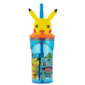Pokémon - Trinkbecher Pikachu mit Trinkhalm - blau 