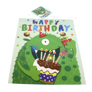 Geschenktasche - Monster - grün - ca. 17,5 x 9,5 x 22,5 cm