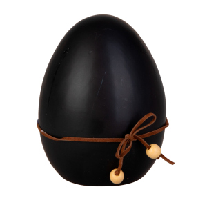 Deko Ei - schwarz mit Feder - ca. 9,5 x 12,5 cm